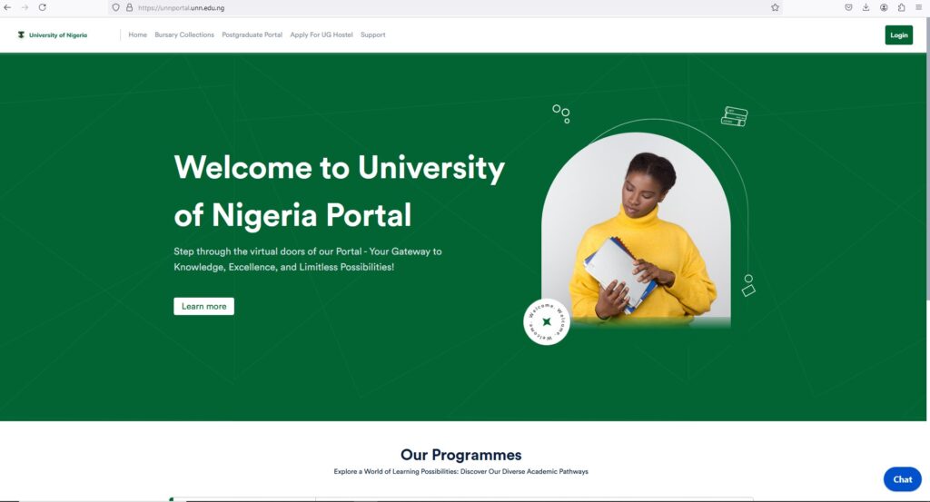 Screenshot of UNN Portal